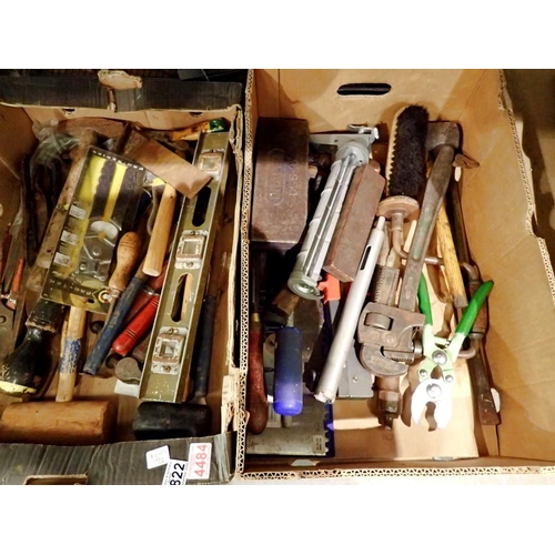 1822 - Two boxes of mixed tools, including hammers. Not available for in-house P&P