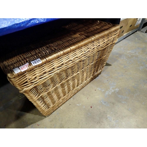 1835 - Wicker basket, filled with vintage clothing. Not available for in-house P&P