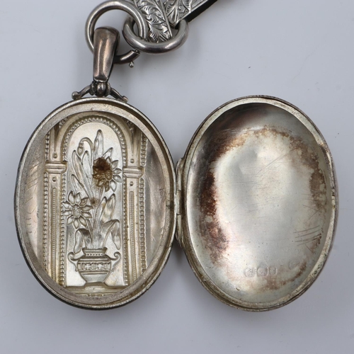 11 - Victorian hallmarked silver locket with Victorian white metal collarette, 44g. UK P&P Group 0 (£6+VA... 