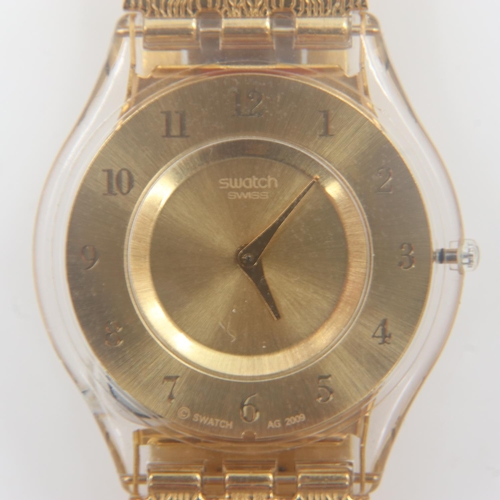 114 - Swatch AG2009, gold tone wristwatch, requires battery. UK P&P Group 1 (£16+VAT for the first lot and... 