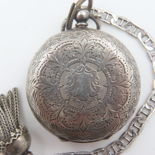 118 - Silver fob watch and chain, working at lotting up. UK P&P Group 1 (£16+VAT for the first lot and £2+... 