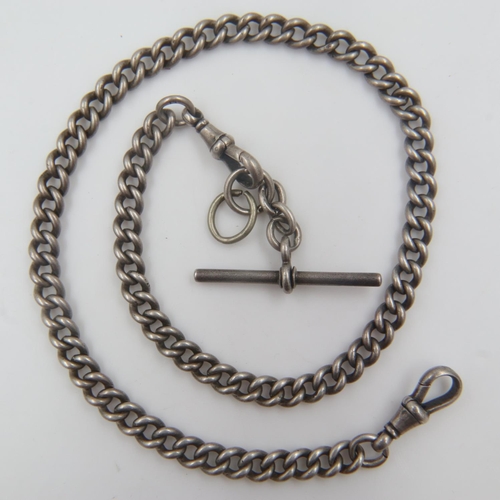 119 - Hallmarked silver single Albert watch chain, L: 40cm, 40g, T-bar loose but present. UK P&P Group 0 (... 