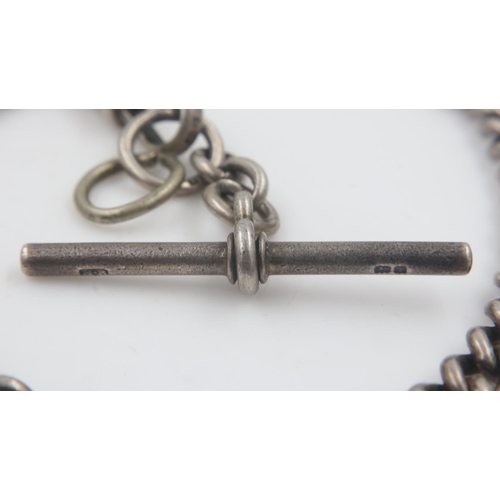 119 - Hallmarked silver single Albert watch chain, L: 40cm, 40g, T-bar loose but present. UK P&P Group 0 (... 