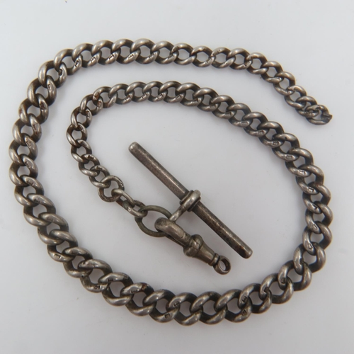 120 - Hallmarked silver graduated single Albert watch chain, L: 32cm, 33g, lobster claw loose but present.... 