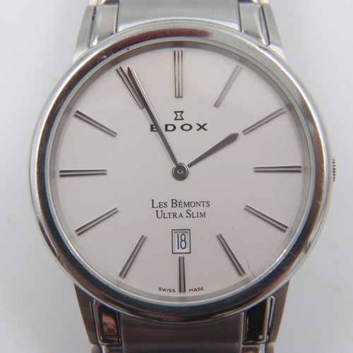 126 - EDOX Gents Les Bemonts, steel case Ultra Slim date wristwatch on a steel bracelet. UK P&P Group 1 (£... 