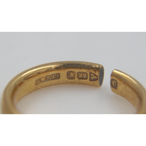 14 - 22ct gold wedding band with Chester hallmark (cut), 6.5g. UK P&P Group 0 (£6+VAT for the first lot a... 