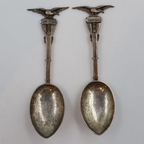 142 - Pair of hallmarked silver teaspoons with eagle finials, by Vaughton & Sons, Birmingham assay 1917. U... 