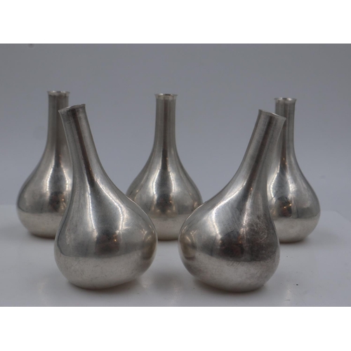 148 - Group of five white metal bottle vases by Dansk designs of Denmark, H: 6 cm. UK P&P Group 2 (£20+VAT... 