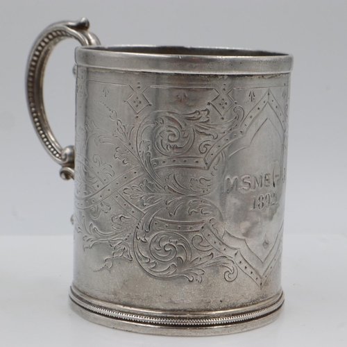 150 - Victorian hallmarked silver Christening mug, H: 90 mm, 138g. UK P&P Group 1 (£16+VAT for the first l... 