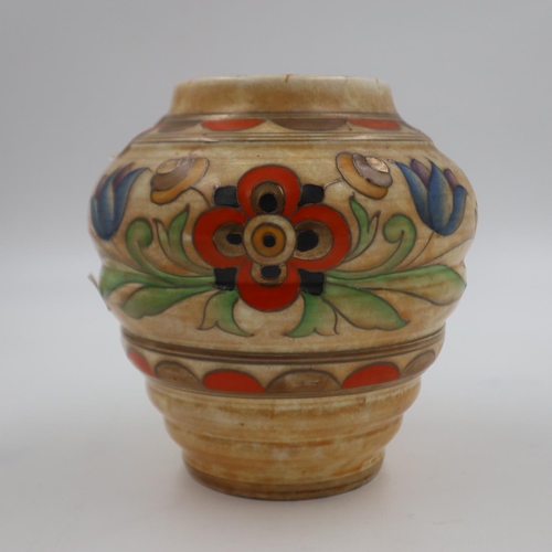 240 - Charlotte Rhead Crown Ducal ribbed vase H: 19cm. UK P&P Group 2 (£20+VAT for the first lot and £4+VA... 