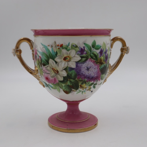 248 - Continental twin handled urn with floral panel decoration H: 20cm. UK P&P Group 2 (£20+VAT for the f... 