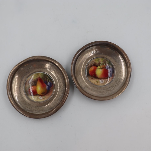 252 - Two signed Royal Worcester small plates mounted in hallmarked silver, 10cm D. UK P&P Group 1 (£16+VA... 