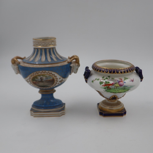 256 - Royal Worcester twin handled vase with a similar Continental vase, height of tallest 19cm (2). UK P&... 