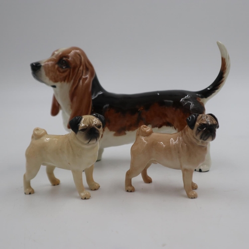 258 - Beswick dogs, two Pugs and a Beagle. UK P&P Group 2 (£20+VAT for the first lot and £4+VAT for subseq... 