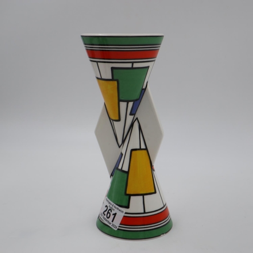 261 - Wedgwood Clarice Cliff, Yo-Yo vase, Circles and Squares pattern, H: 23cm. UK P&P Group 3 (£30+VAT fo... 