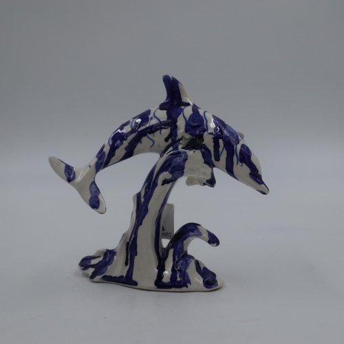 265 - Anita Harris blue and white dolphin, signed in gold, H: 13cm. UK P&P Group 2 (£20+VAT for the first ... 