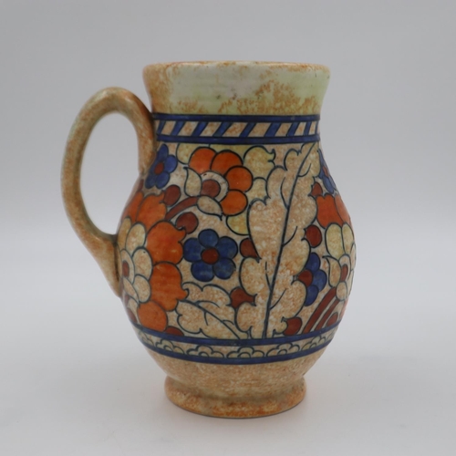 268 - Charlotte Rhead Crown Ducal ribbed vase in jug form H: 21cm. UK P&P Group 2 (£20+VAT for the first l... 