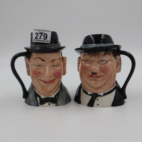 279 - Laurel & Hardy toby jugs, H: 14cm. UK P&P Group 2 (£20+VAT for the first lot and £4+VAT for subseque... 