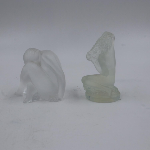 287 - Two Lalique nudes, one opalescent, largest H: 9cm. Both are in good order with no issues noted, both... 