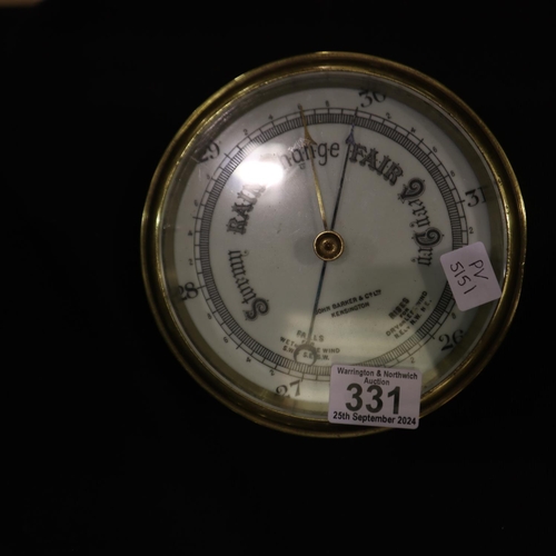 331 - Brass barometer, by John Barker & Co, Kensington, 19cm D. UK P&P Group 2 (£20+VAT for the first lot ... 