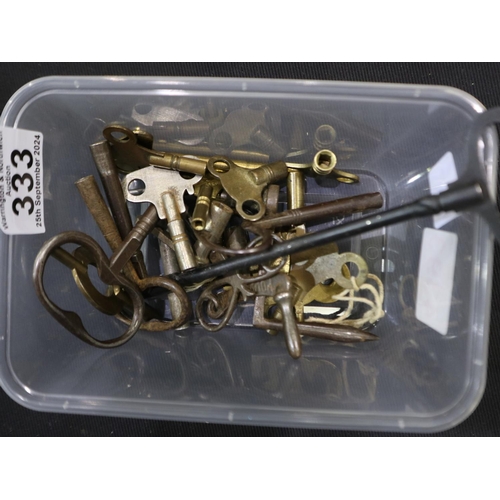 333 - Twenty two mixed clock keys, mainly brass. UK P&P Group 2 (£20+VAT for the first lot and £4+VAT for ... 