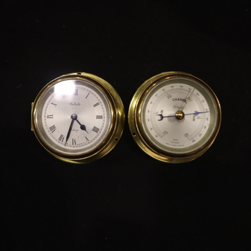 336 - Smiths Clocks & Watches, small brass 8 day clock and barometer, D: 8cm. UK P&P Group 2 (£20+VAT for ... 