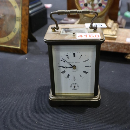 349 - Matthew Norman & Son, London, repeater carriage clock, H: 14cm, working at lotting up. UK P&P Group ... 