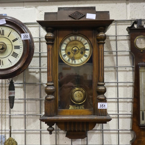 351 - Early 20th century walnut cased wall clock H:56cm. Not available for in-house P&P