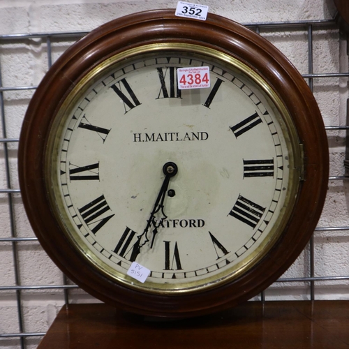 352 - Harry Maitland of Watford, mahogany cased fusee wall clock, with key and pendulum, D: 43cm. Not avai... 