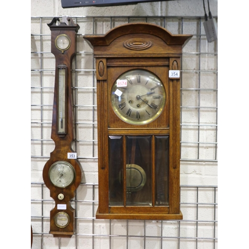 354 - Gustav Becker oak cased Westminster chime wall clock. Not available for in-house P&P