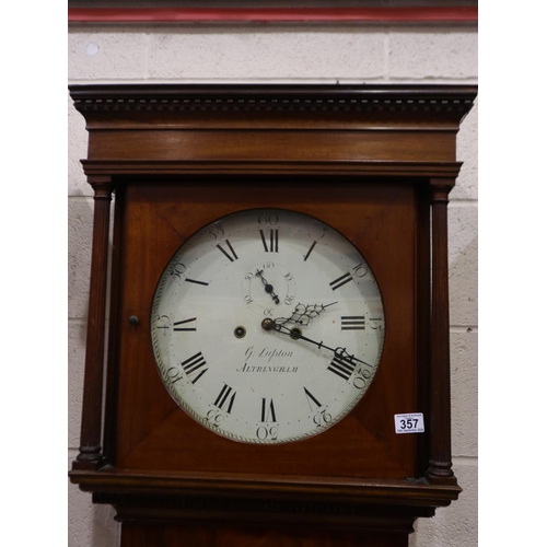 357 - George Lupton of Altringham 8-day longcase clock, with circular enamelled dial and subsidiary second... 