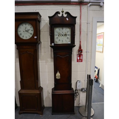 358 - Peter Griffith of Denbigh: Georgian longcase clock, with square enamelled and painted dial decorated... 