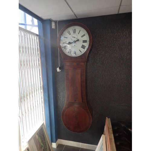 359 - 19th century teardrop tavern wall clock with inlaid walnut case by Dawes of Whitehaven, Dial 45 cm, ... 