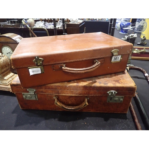 361 - Two leather suitcases one with initials GSB (2) not available for in house P+P.