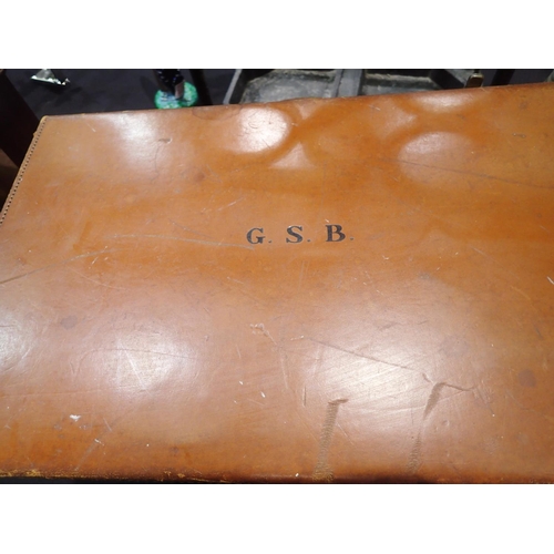 361 - Two leather suitcases one with initials GSB (2) not available for in house P+P.