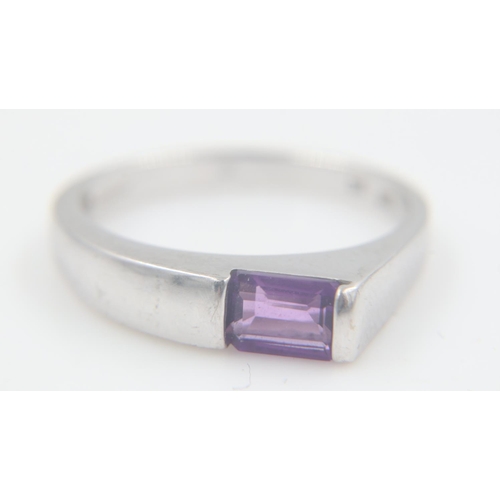 4 - 9ct white gold, offset amethyst ring, size N, 2.5g. UK P&P Group 0 (£6+VAT for the first lot and £1+... 