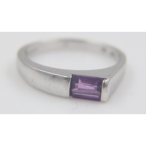 4 - 9ct white gold, offset amethyst ring, size N, 2.5g. UK P&P Group 0 (£6+VAT for the first lot and £1+... 