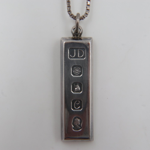 49 - One ounce hallmarked silver ingot on a silver box link neck chain. UK P&P Group 0 (£6+VAT for the fi... 