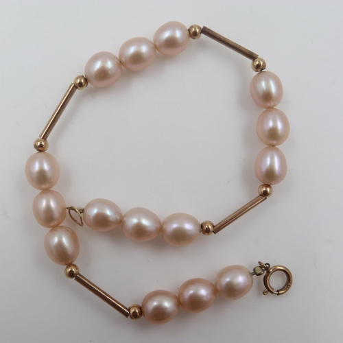 53 - 9ct gold and pearl bracelet, L: 20 cm. UK P&P Group 0 (£6+VAT for the first lot and £1+VAT for subse... 