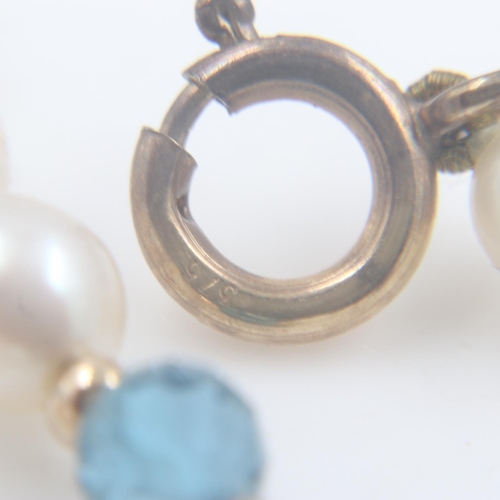 55 - Pearl and facetted aquamarine necklace with 9ct gold clasp and spacers, L: 40 cm. UK P&P Group 0 (£6... 