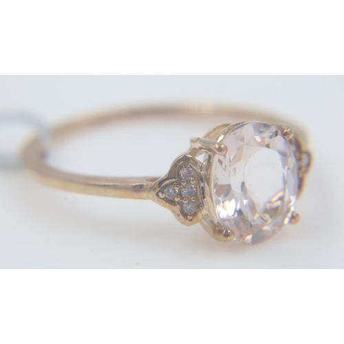 57 - 9ct gold morganite and diamond ring, size Q, 2.1g. UK P&P Group 0 (£6+VAT for the first lot and £1+V... 