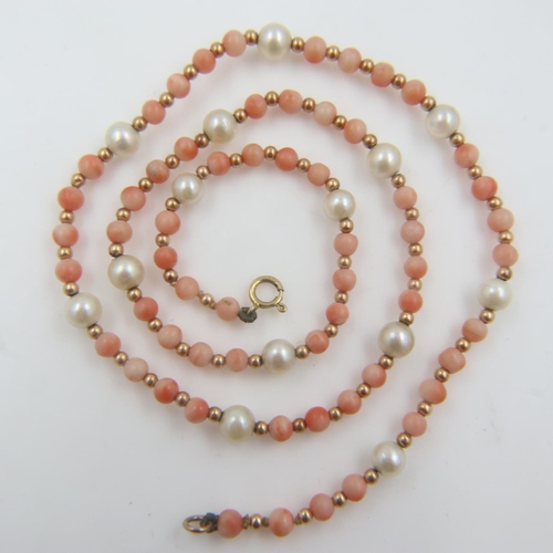 6 - Coral and pearl necklace with 9ct gold clasp and spacers, L: 40 cm. UK P&P Group 0 (£6+VAT for the f... 