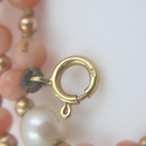 6 - Coral and pearl necklace with 9ct gold clasp and spacers, L: 40 cm. UK P&P Group 0 (£6+VAT for the f... 