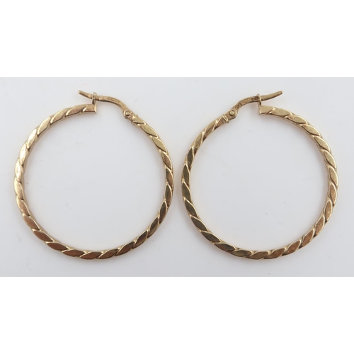 66 - Pair of 9ct gold hoop earrings, 3.2g. UK P&P Group 0 (£6+VAT for the first lot and £1+VAT for subseq... 