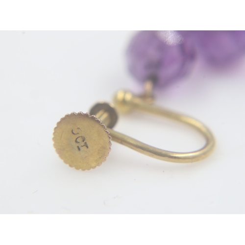 7 - 9ct gold amethyst screw back earrings, 3.8g. UK P&P Group 0 (£6+VAT for the first lot and £1+VAT for... 