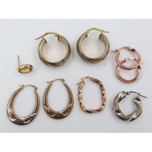 73 - Three pairs of 9ct gold earrings and a further three single examples, combined 7.5g. UK P&P Group 0 ... 