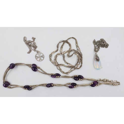 77 - Three silver pendant necklaces, and a stone set necklace. UK P&P Group 0 (£6+VAT for the first lot a... 