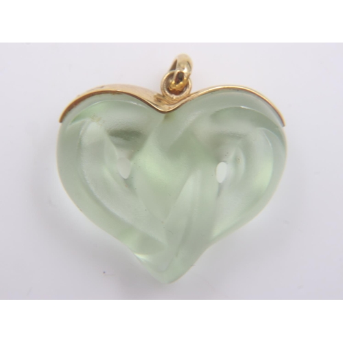 80 - Lalique glass heart pendant with a yellow metal mount, H: 30 mm. UK P&P Group 0 (£6+VAT for the firs... 