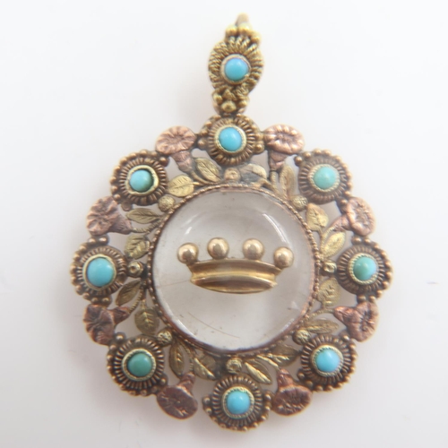 81 - Georgian unmarked 15ct gold and turquoise pendant locket, c1800, H: 40 mm, 8.2g. UK P&P Group 1 (£16... 