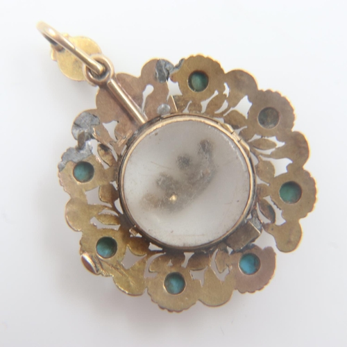 81 - Georgian unmarked 15ct gold and turquoise pendant locket, c1800, H: 40 mm, 8.2g. UK P&P Group 1 (£16... 